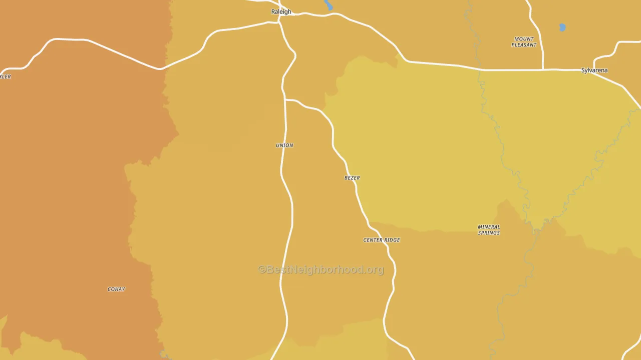 Map of the best neighborhoods in the Smith County area, with better matches in green and worse matches in red