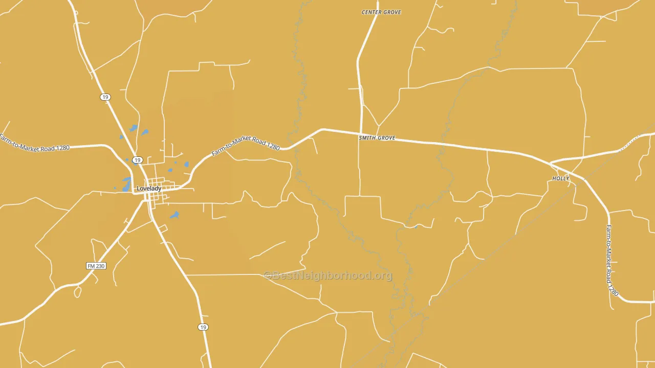 Map of the best neighborhoods in the Smith Grove area, with better matches in green and worse matches in red