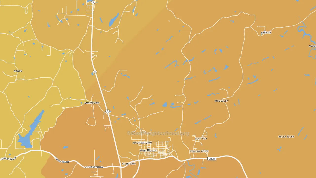 Map of the best neighborhoods in the Smith Hill area, with better matches in green and worse matches in red