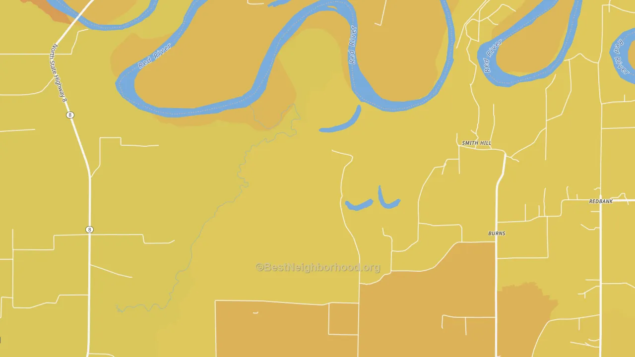Map of the best neighborhoods in the Smith Hill area, with better matches in green and worse matches in red