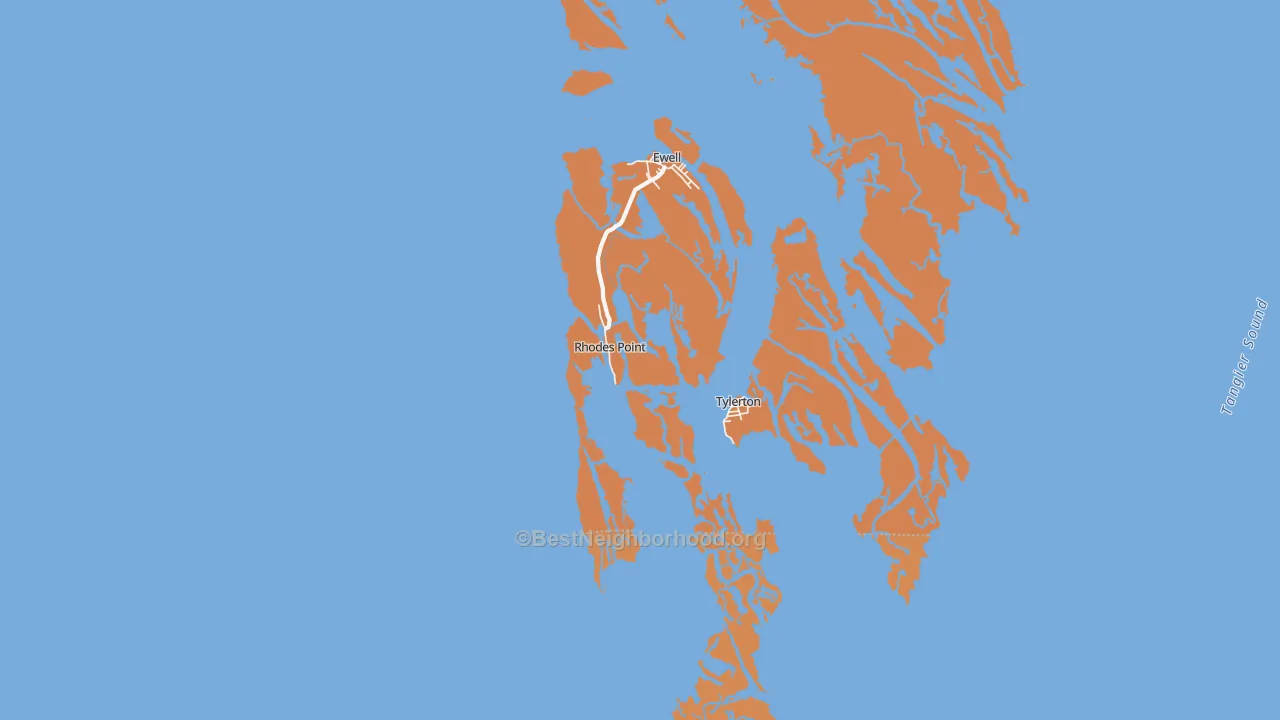 Map of the best neighborhoods in the Smith Island area, with better matches in green and worse matches in red