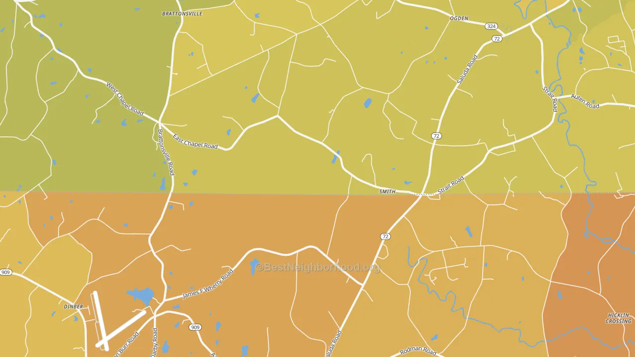 Map of the best neighborhoods in the Smith area, with better matches in green and worse matches in red