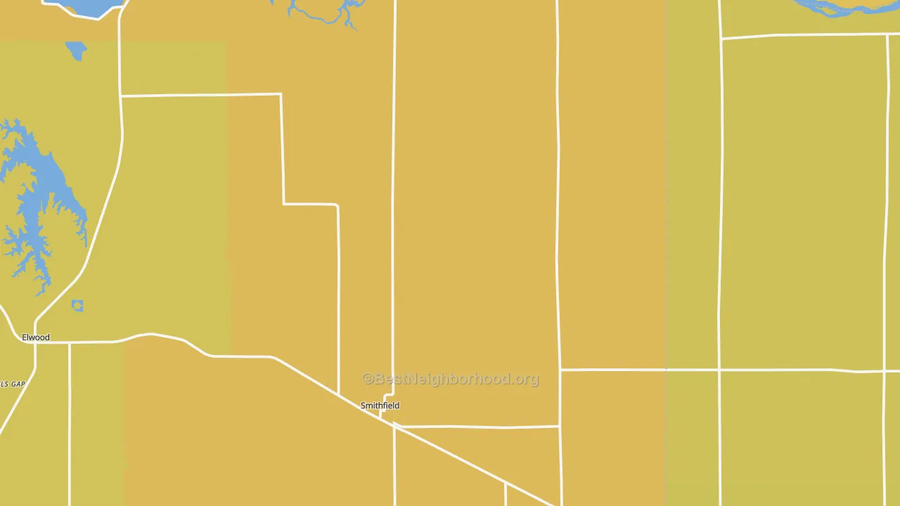 Map of the best neighborhoods in the Smithfield area, with better matches in green and worse matches in red