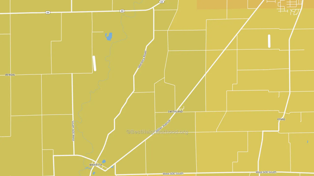 Map of the best neighborhoods in the Smithland area, with better matches in green and worse matches in red