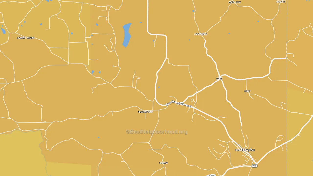 Map of the best neighborhoods in the Smithport area, with better matches in green and worse matches in red
