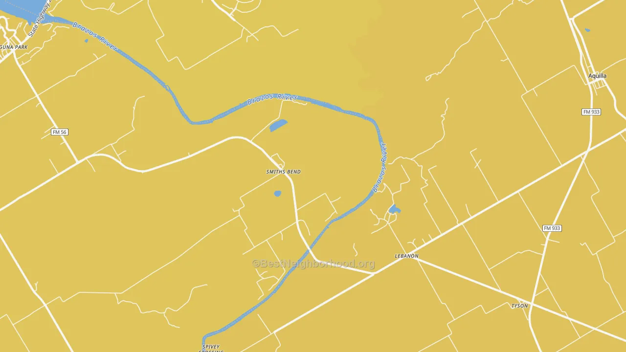 Map of the best neighborhoods in the Smiths Bend area, with better matches in green and worse matches in red