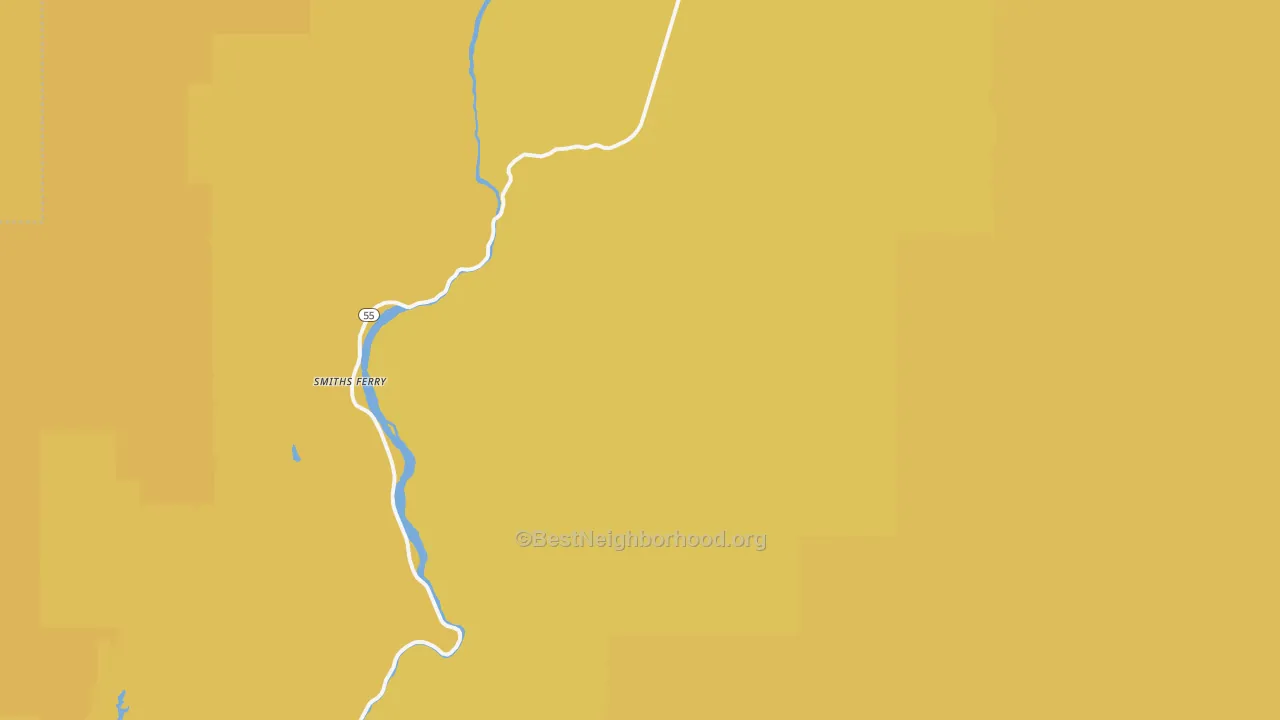 Map of the best neighborhoods in the Smiths Ferry area, with better matches in green and worse matches in red