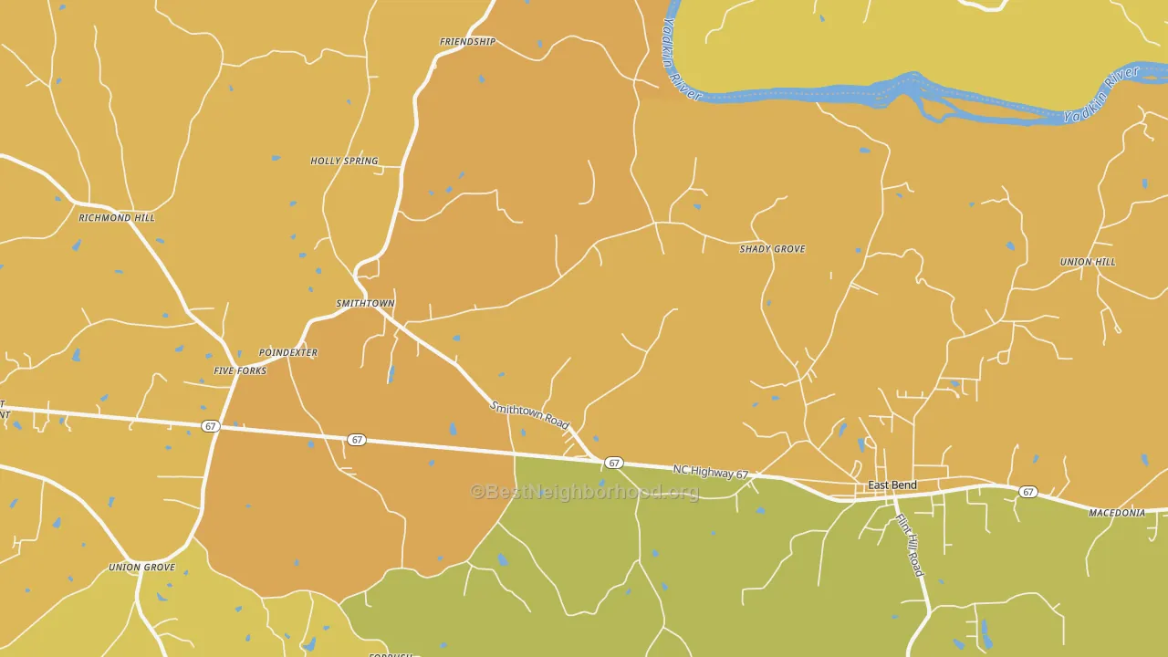 Map of the best neighborhoods in the Smithtown area, with better matches in green and worse matches in red