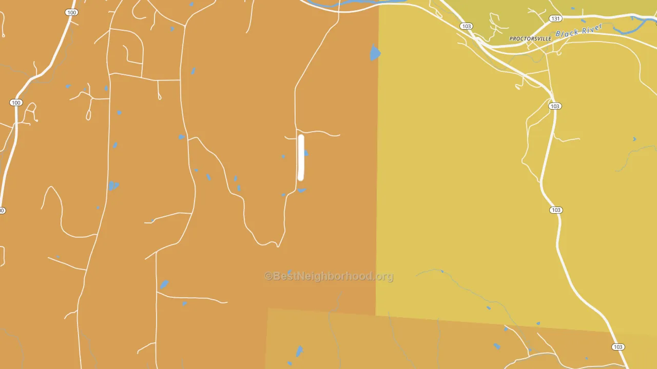 Map of the best neighborhoods in the Smithville area, with better matches in green and worse matches in red