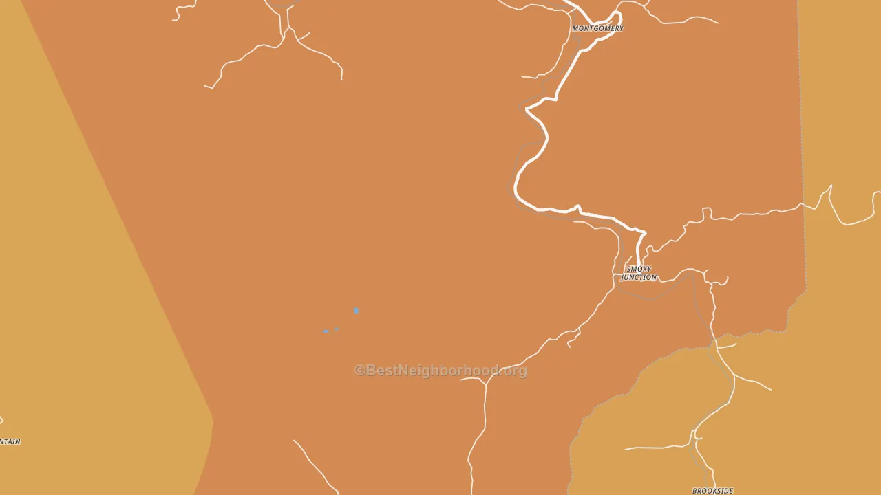 Map of the best neighborhoods in the Smoky Junction area, with better matches in green and worse matches in red
