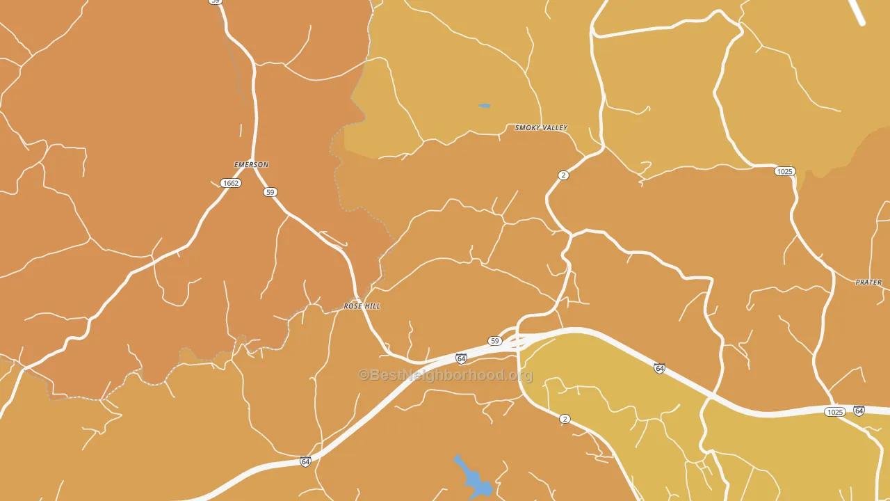 Map of the best neighborhoods in the Smoky Valley area, with better matches in green and worse matches in red