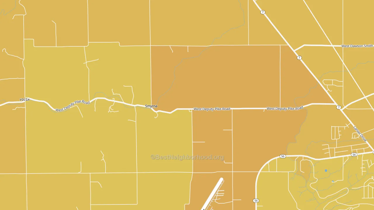 Map of the best neighborhoods in the Smyrna area, with better matches in green and worse matches in red