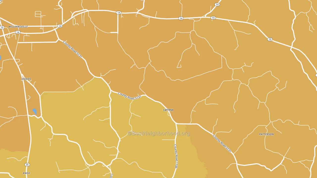 Map of the best neighborhoods in the Smyrna area, with better matches in green and worse matches in red