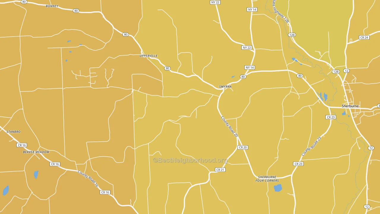 Map of the best neighborhoods in the Smyrna area, with better matches in green and worse matches in red