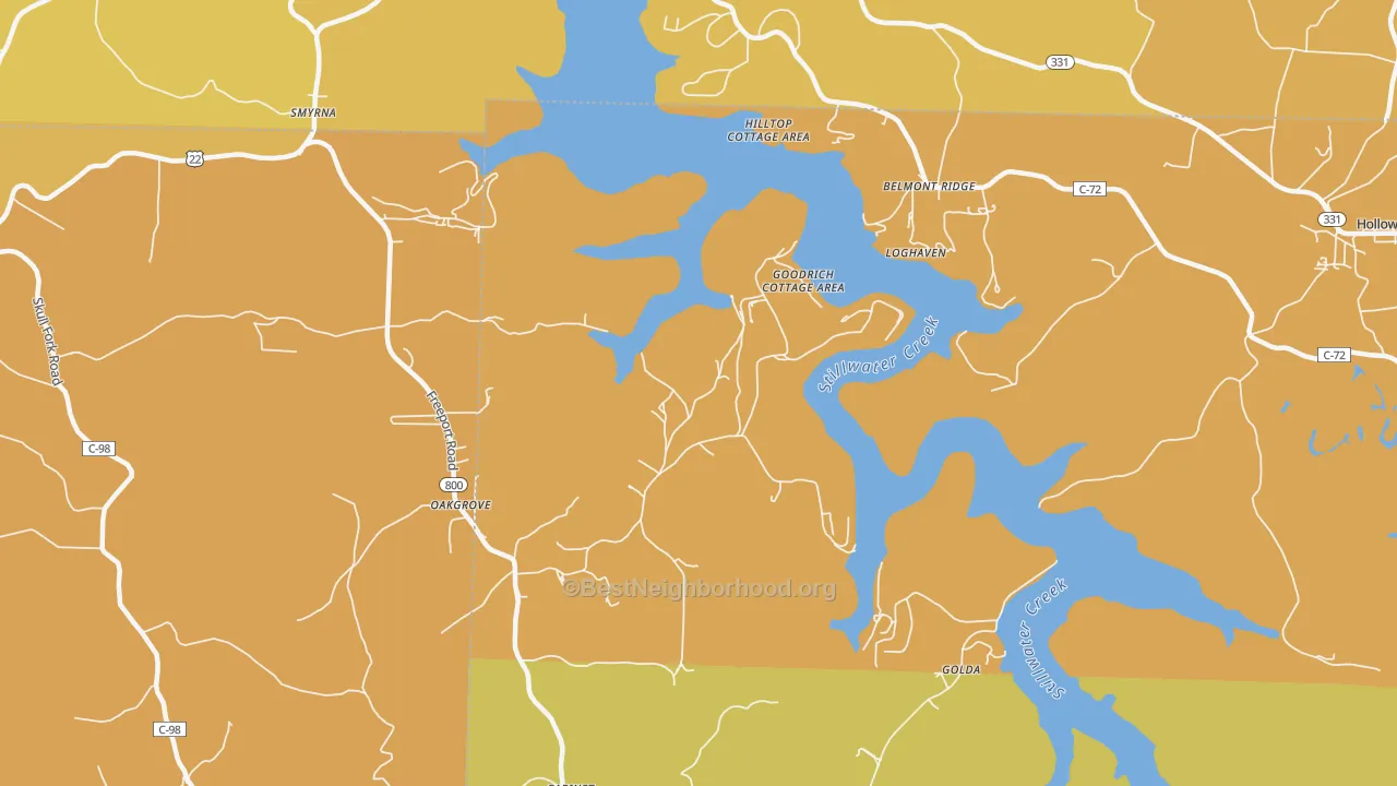 Map of the best neighborhoods in the Smyrna area, with better matches in green and worse matches in red