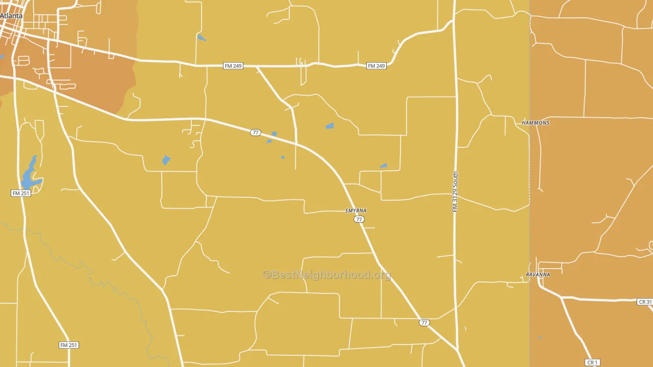 Map of the best neighborhoods in the Smyrna area, with better matches in green and worse matches in red