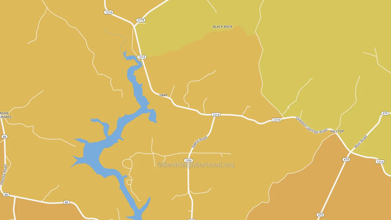 Map of the best neighborhoods in the Snap area, with better matches in green and worse matches in red