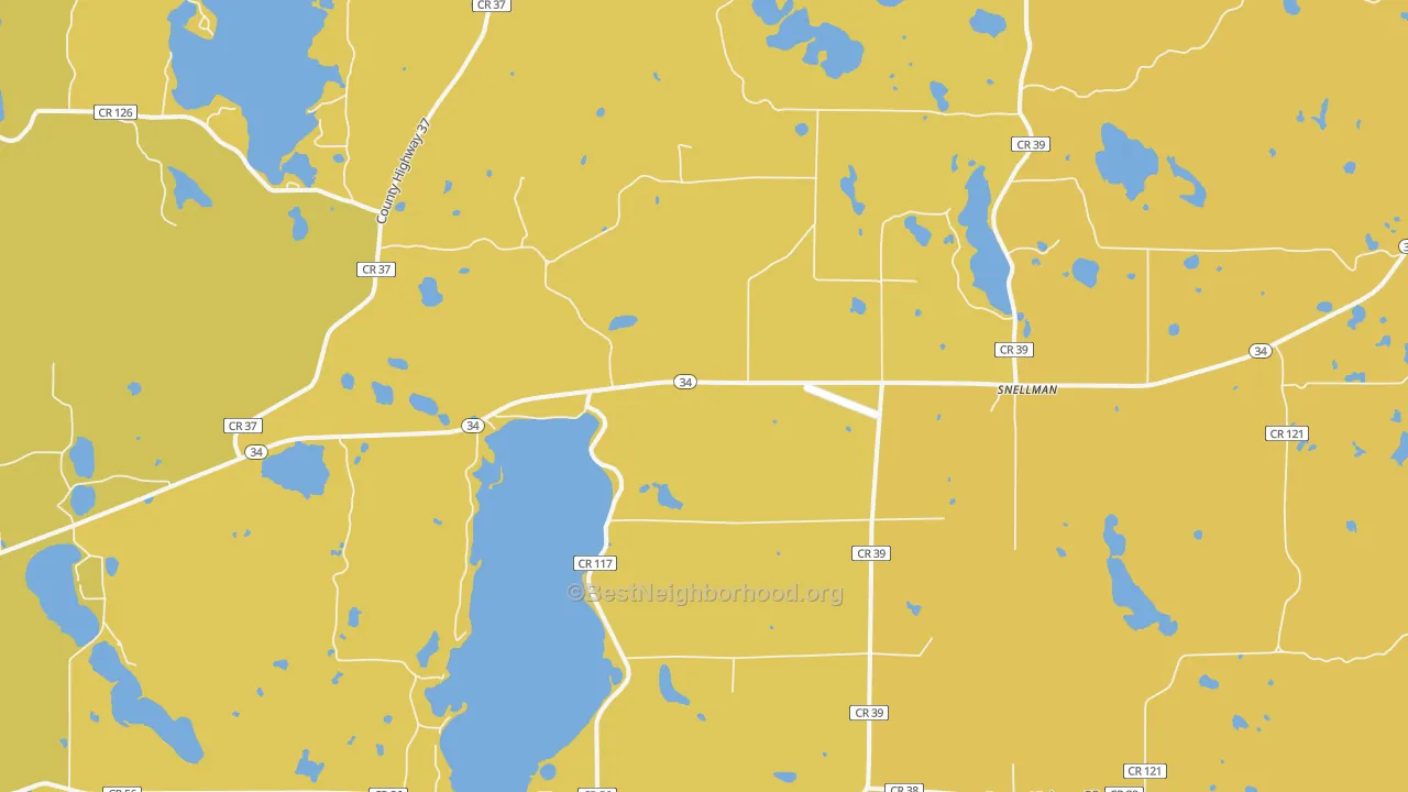 Map of the best neighborhoods in the Snellman area, with better matches in green and worse matches in red