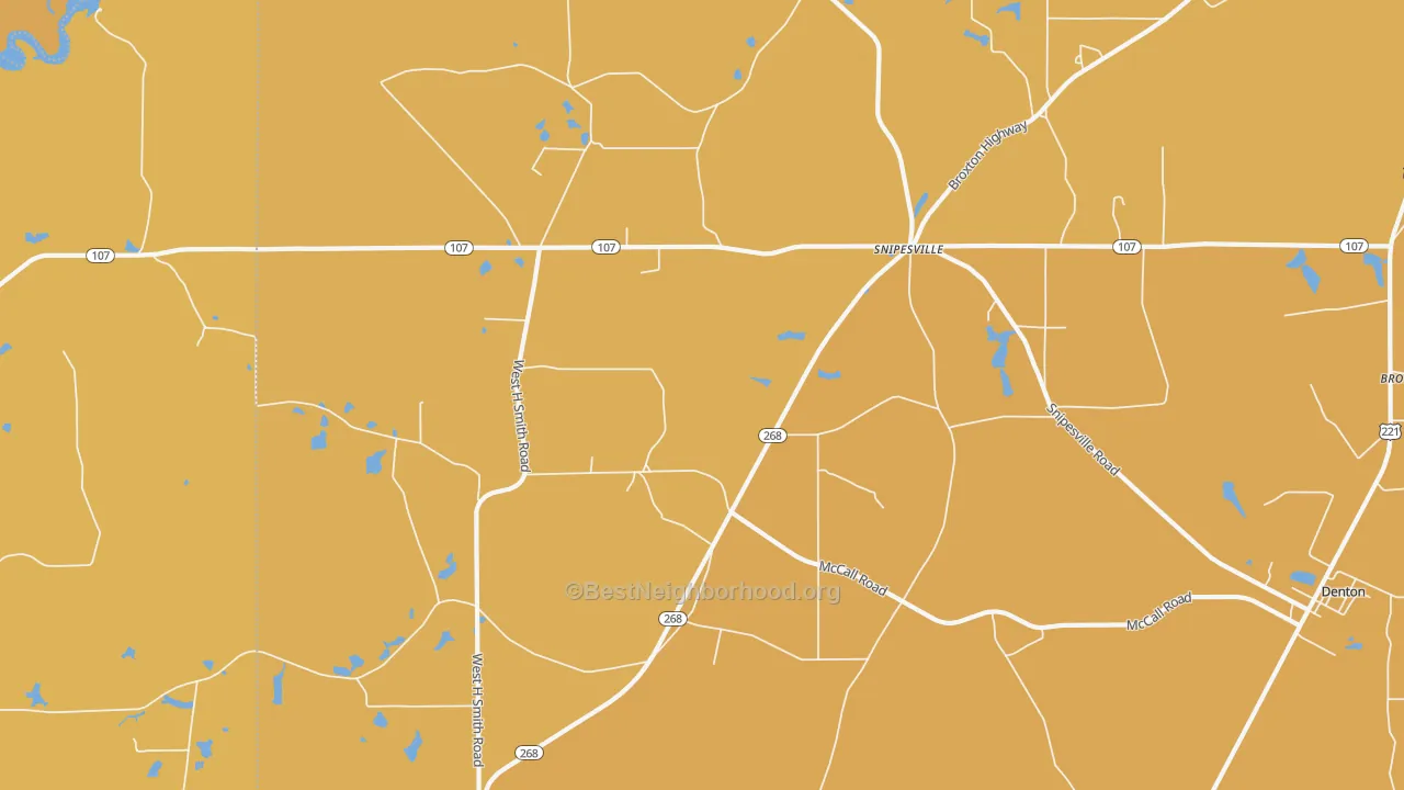 Map of the best neighborhoods in the Snipesville area, with better matches in green and worse matches in red