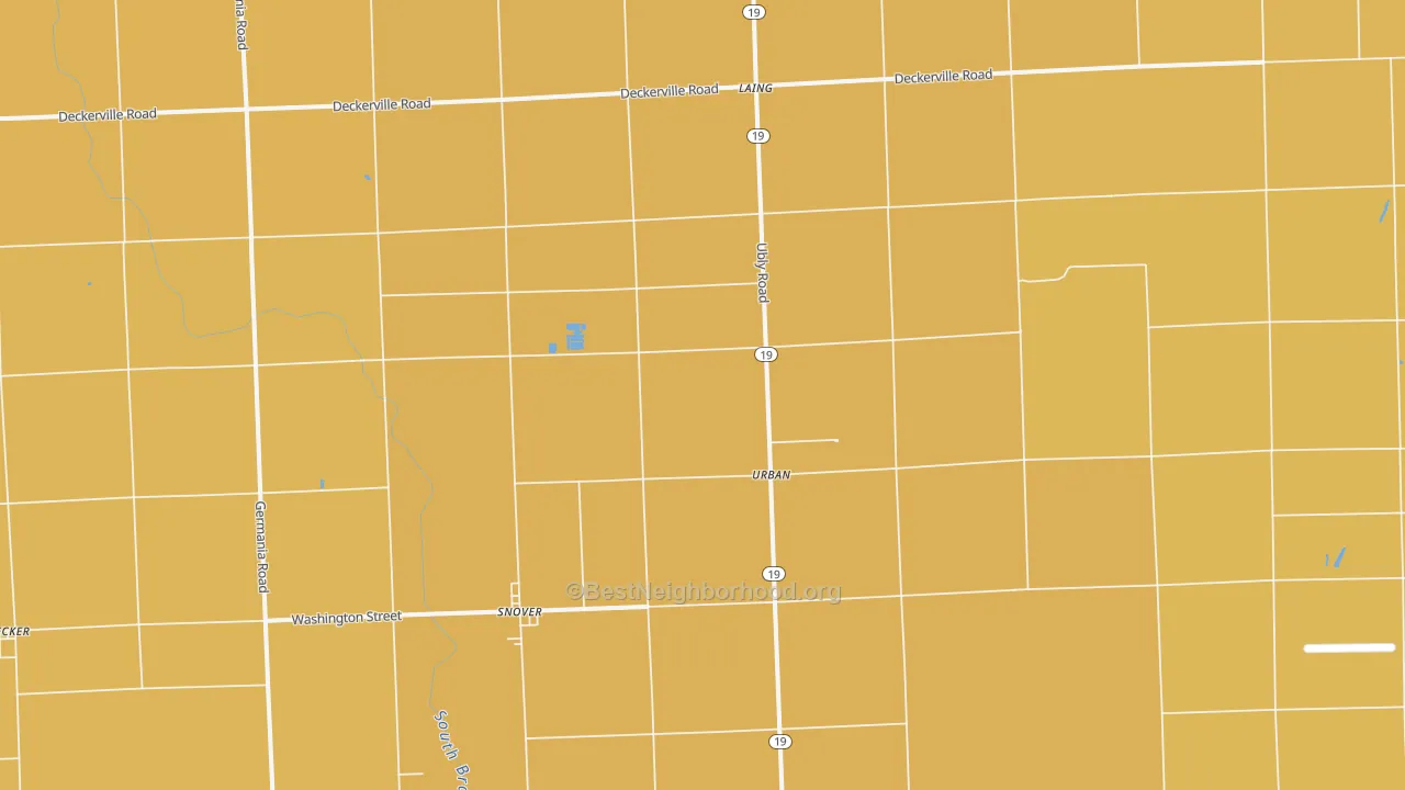 Map of the best neighborhoods in the Snover area, with better matches in green and worse matches in red