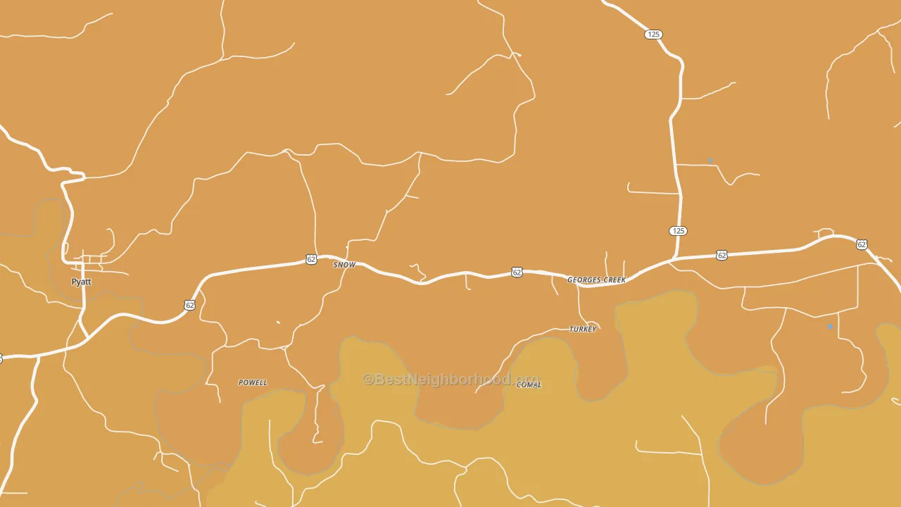 Map of the best neighborhoods in the Snow area, with better matches in green and worse matches in red