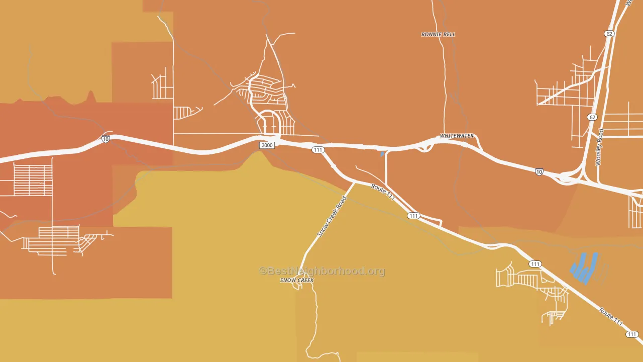 Map of the best neighborhoods in the Snow Creek area, with better matches in green and worse matches in red