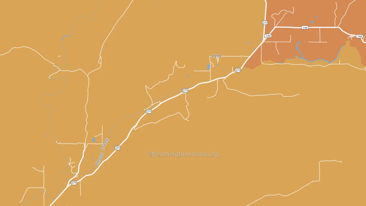 Map of the best neighborhoods in the Snow area, with better matches in green and worse matches in red
