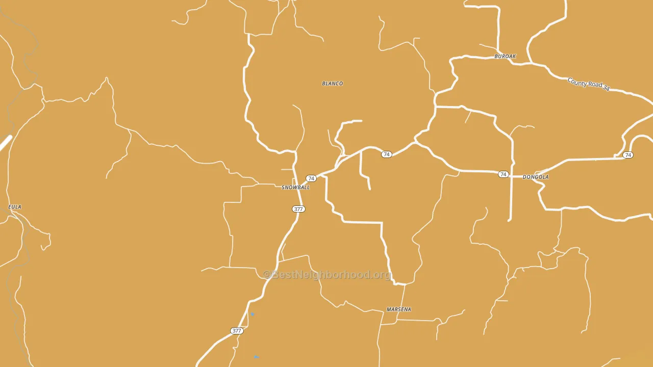 Map of the best neighborhoods in the Snowball area, with better matches in green and worse matches in red