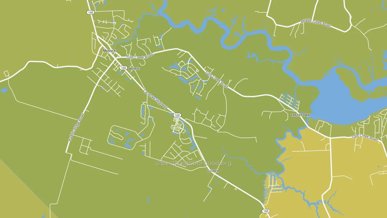 Map of the best neighborhoods in the Snowden area, with better matches in green and worse matches in red
