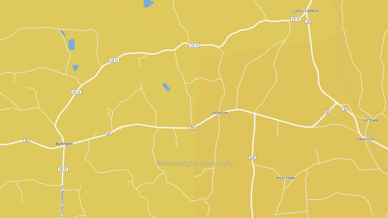 Map of the best neighborhoods in the Snowdon area, with better matches in green and worse matches in red