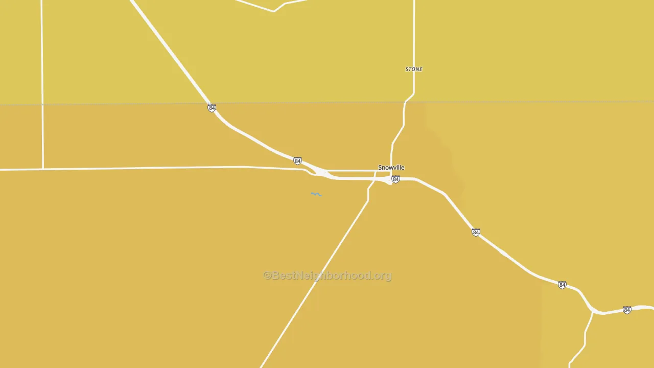 Map of the best neighborhoods in the Snowville area, with better matches in green and worse matches in red