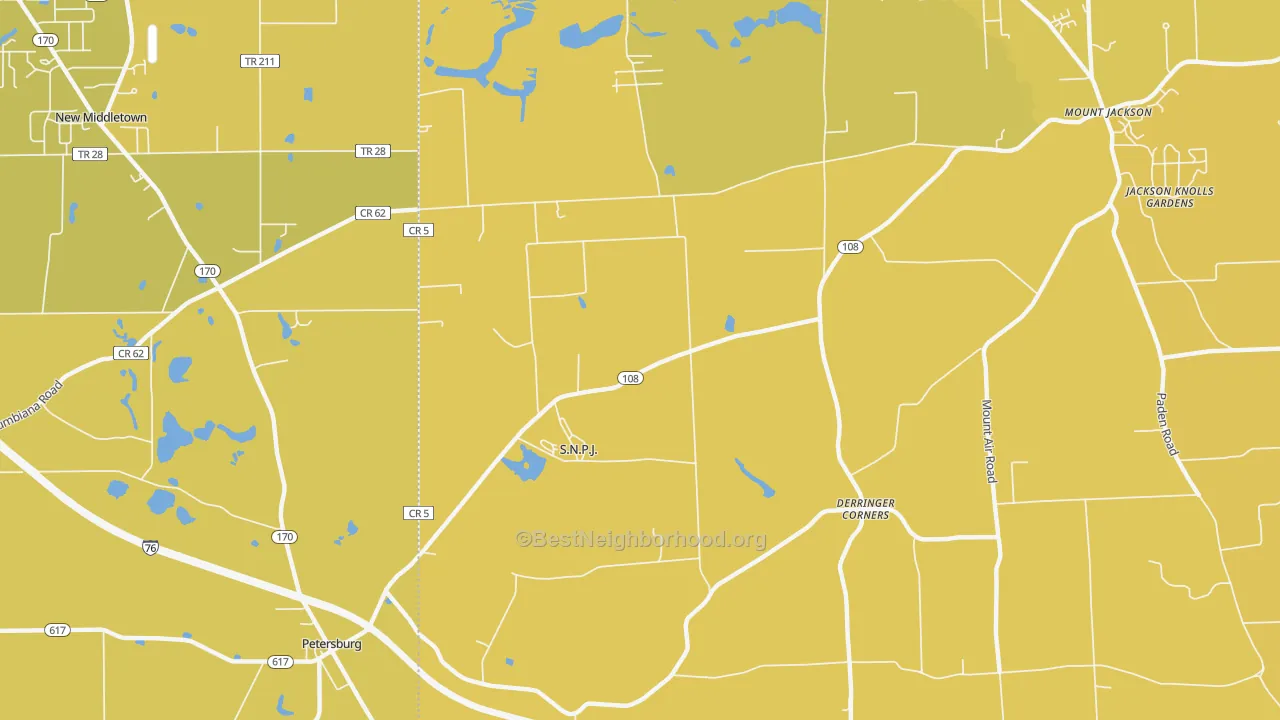 Map of the best neighborhoods in the S.N.P.J. area, with better matches in green and worse matches in red