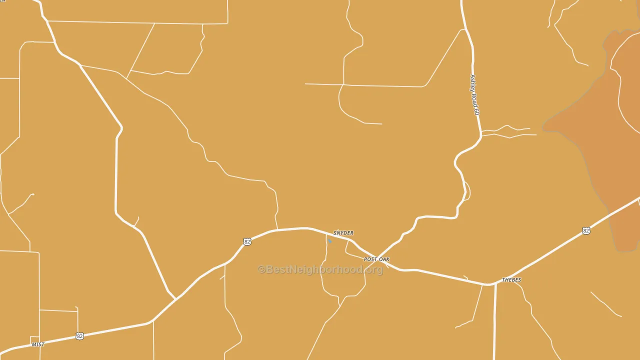 Map of the best neighborhoods in the Snyder area, with better matches in green and worse matches in red