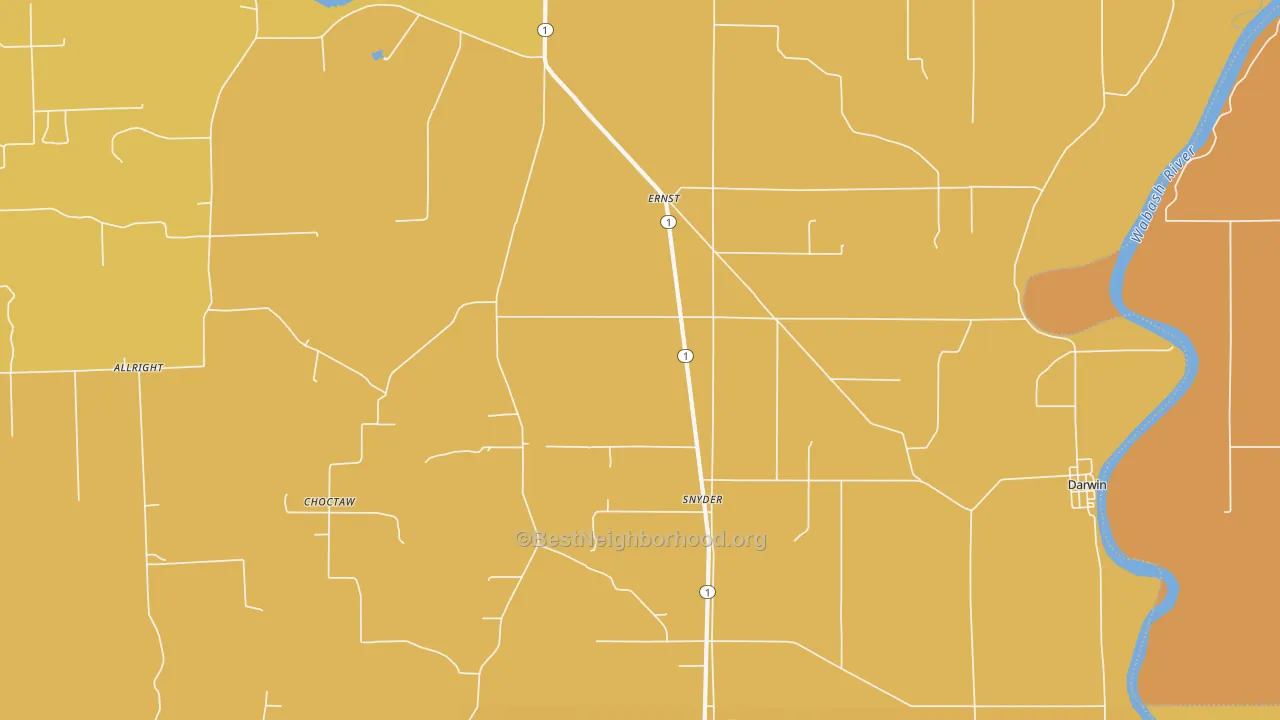 Map of the best neighborhoods in the Snyder area, with better matches in green and worse matches in red