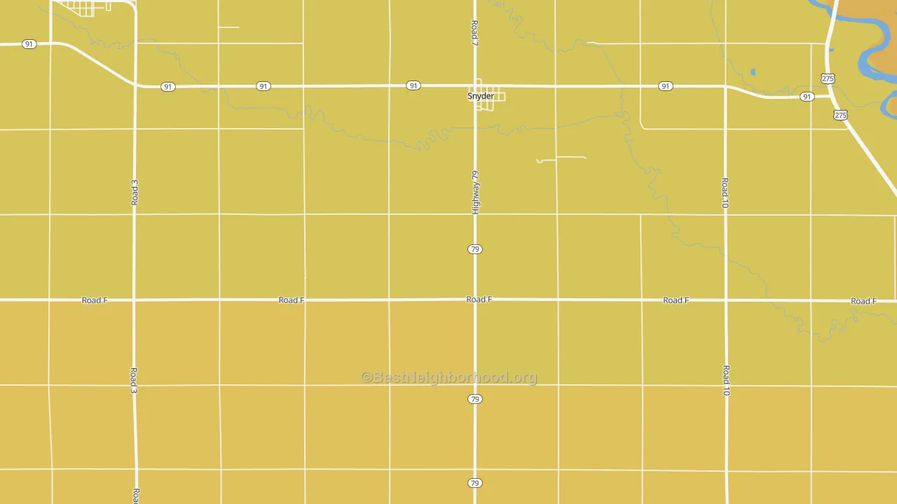 Map of the best neighborhoods in the Snyder area, with better matches in green and worse matches in red