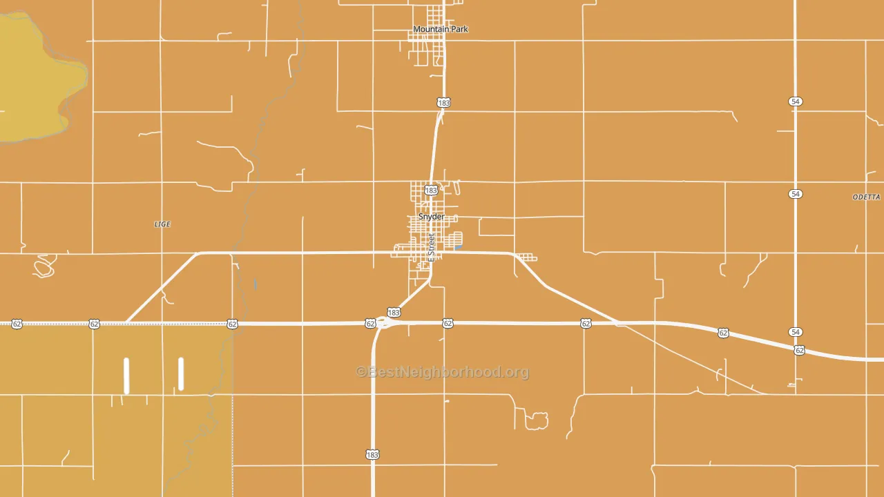 Map of the best neighborhoods in the Snyder area, with better matches in green and worse matches in red