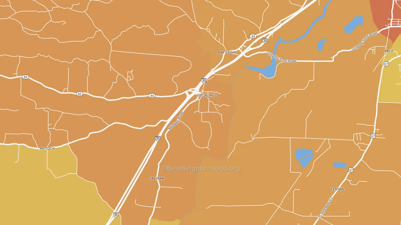 Map of the best neighborhoods in the Social Hill area, with better matches in green and worse matches in red