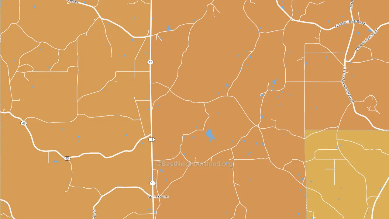 Map of the best neighborhoods in the Society Hill area, with better matches in green and worse matches in red