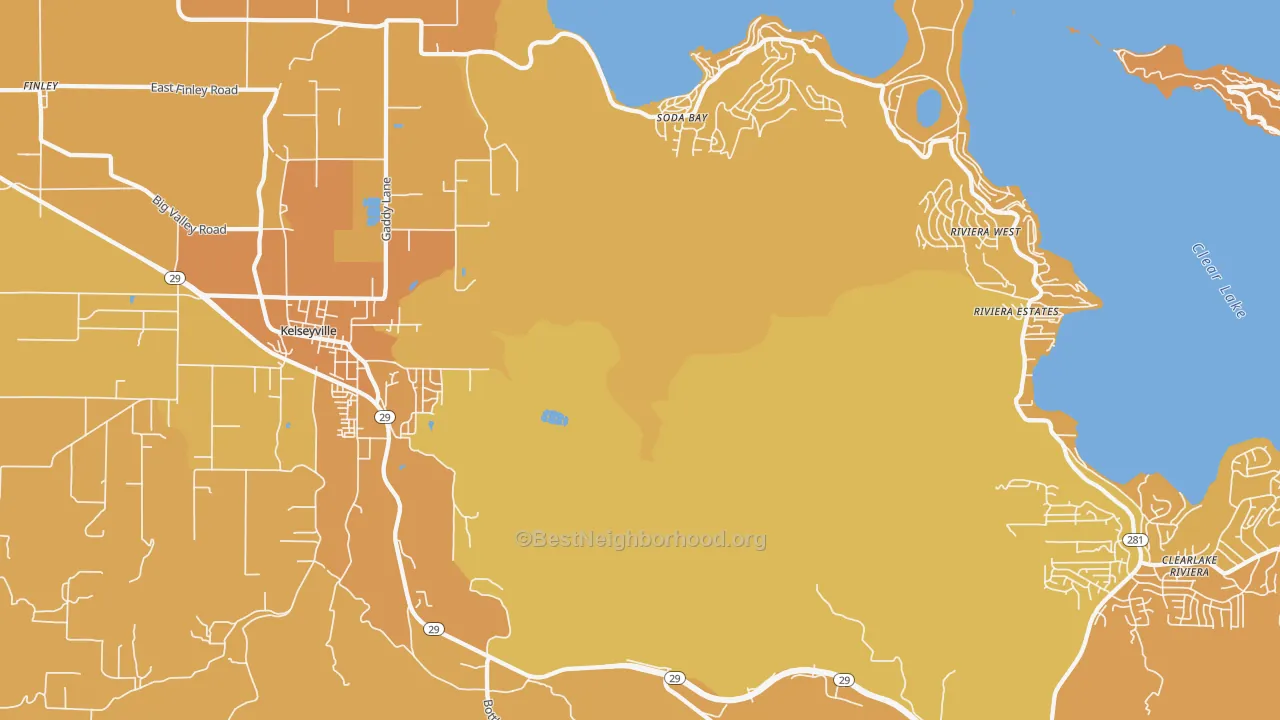 Map of the best neighborhoods in the Soda Bay area, with better matches in green and worse matches in red