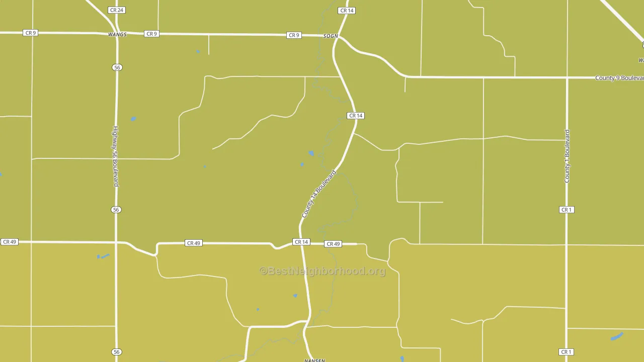 Map of the best neighborhoods in the Sogn area, with better matches in green and worse matches in red