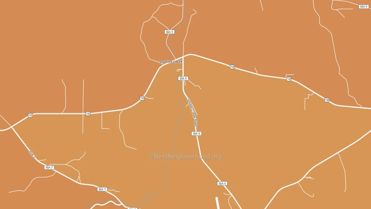 Map of the best neighborhoods in the Soldier Creek area, with better matches in green and worse matches in red