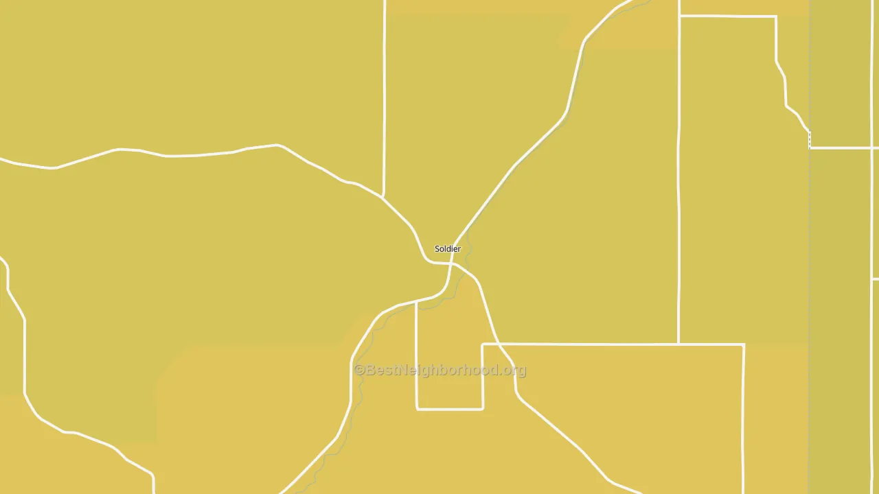 Map of the best neighborhoods in the Soldier area, with better matches in green and worse matches in red