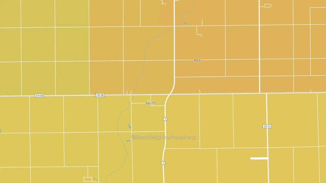 Map of the best neighborhoods in the Sollitt area, with better matches in green and worse matches in red