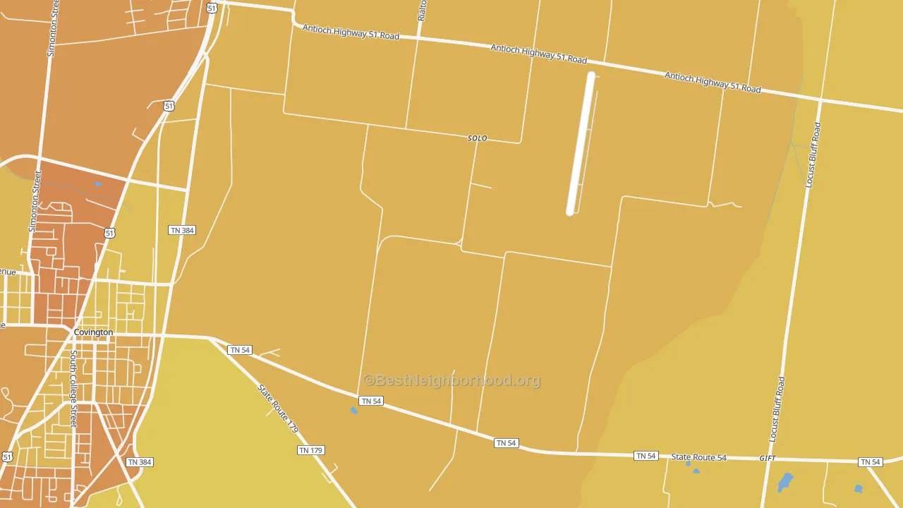 Map of the best neighborhoods in the Solo area, with better matches in green and worse matches in red