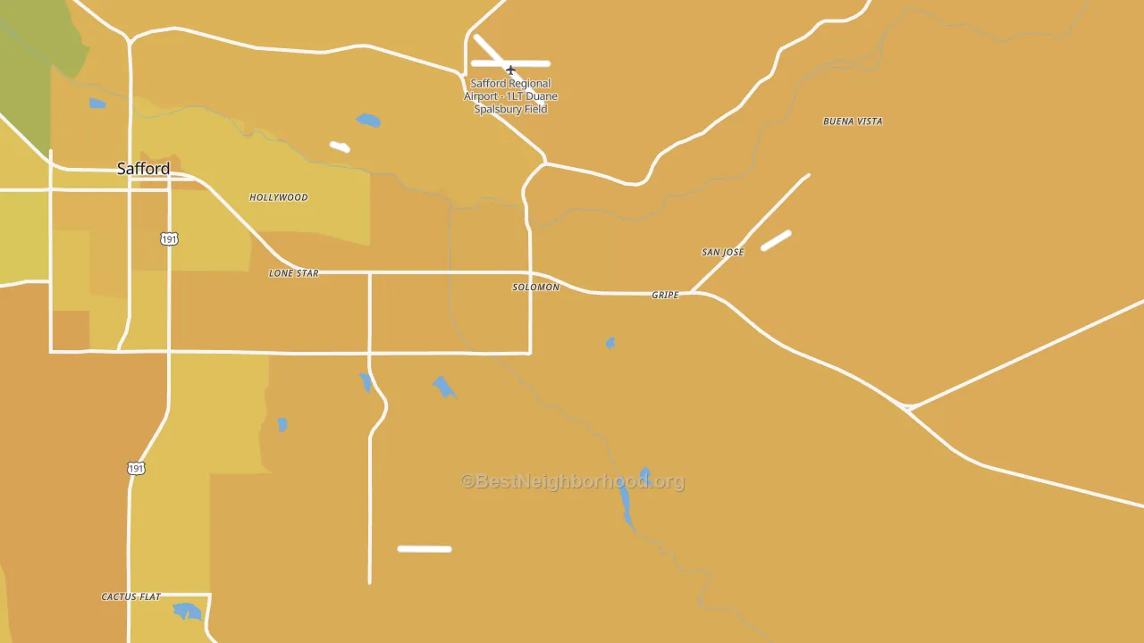 Map of the best neighborhoods in the Solomon area, with better matches in green and worse matches in red