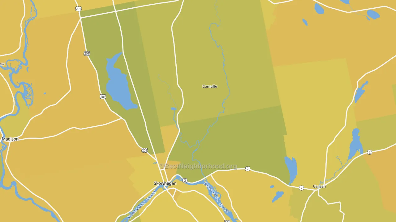 Map of the best neighborhoods in the Somerset County area, with better matches in green and worse matches in red