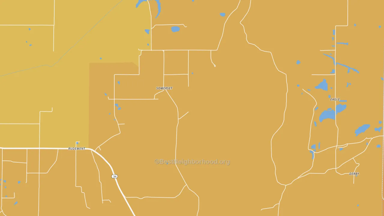Map of the best neighborhoods in the Somerset area, with better matches in green and worse matches in red