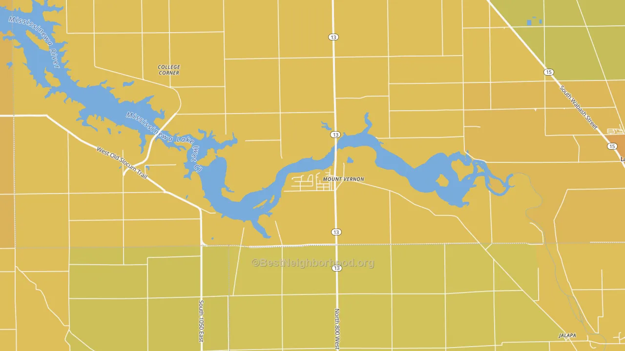Map of the best neighborhoods in the Somerset area, with better matches in green and worse matches in red
