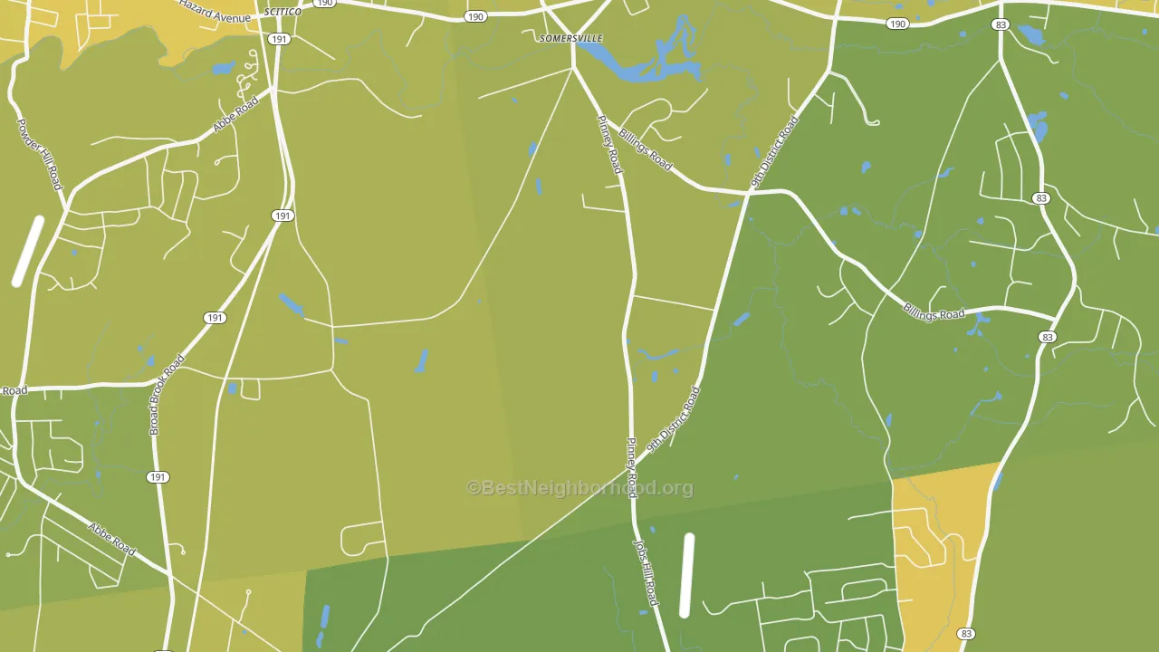 Map of the best neighborhoods in the Somersville area, with better matches in green and worse matches in red