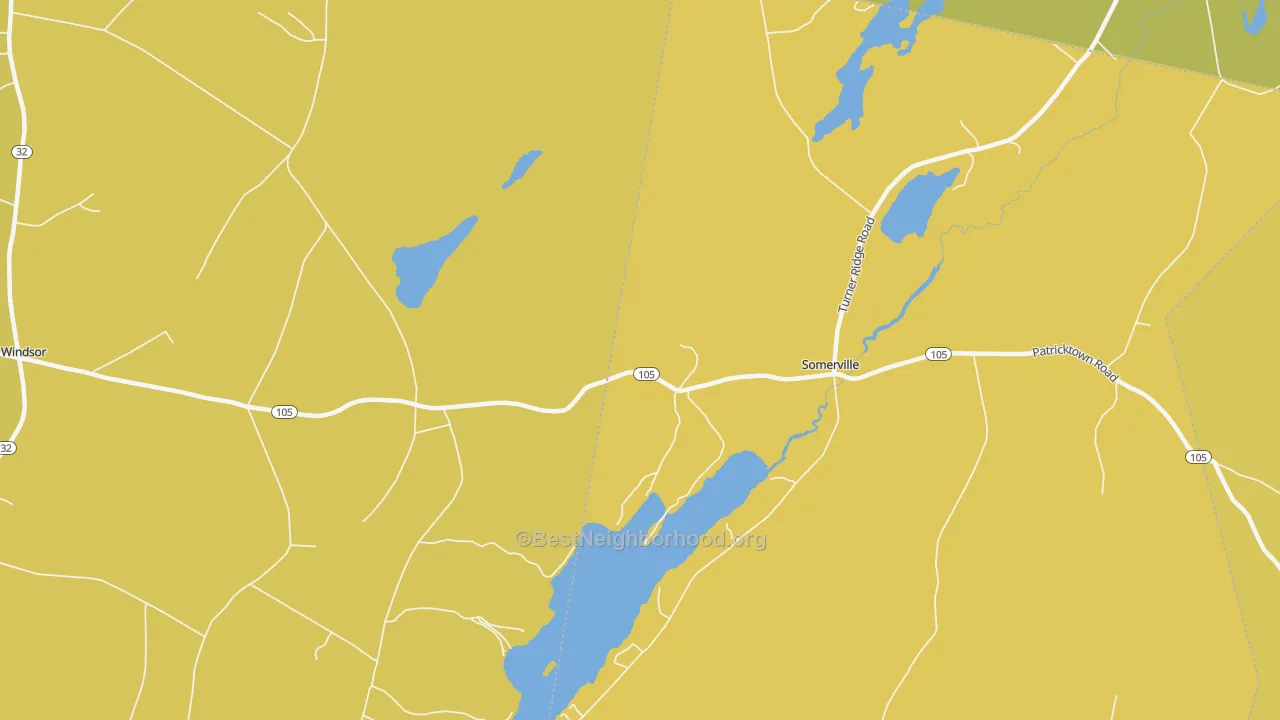 Map of the best neighborhoods in the Somerville area, with better matches in green and worse matches in red